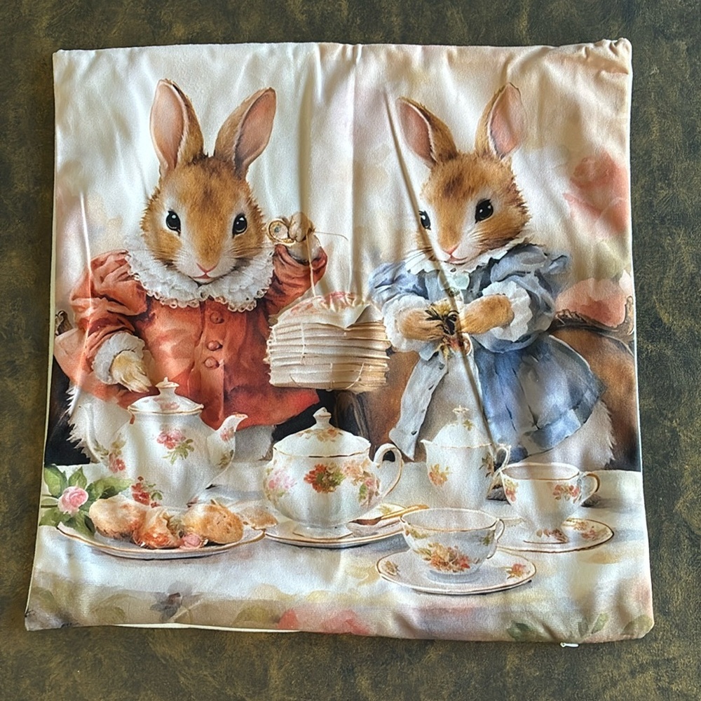 NWT Beatrix Potter Peter Rabbit inspired tea time throw pillow cover nursery OS